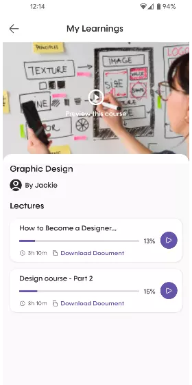 Enrolled courses and completion progress